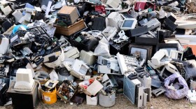 Photo via Shutterstock. A pile of electronic waste.