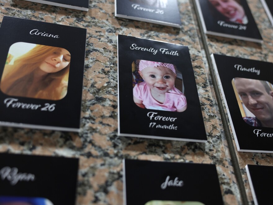 The Faces of Fentanyl Memorial at the U.S. Drug Enforcement Administration headquarters in Arlington, Virginia. It is a tribute to some of the people who have died in the country's ongoing opioid epidemic.