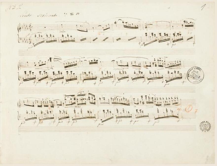 A manuscript of Chopin's Nocturne in D-flat Major, Op. 27, No. 2.