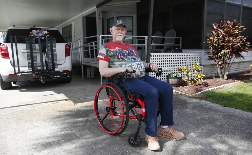 Bill Ringo, a Navy veteran of 15 years originally from Michigan, is currently on disability and moved to Florida with his wife due to health issues to live in the Royal Palm Village community in Haines City, Florida. Now behind on their bills, Ringo says, "I may have to sell this and move. It's extremely difficult to make ends meet."