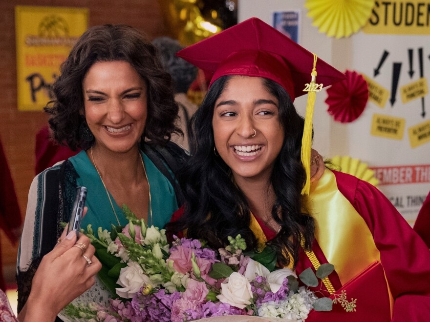 Dr. Nalini Vishwakumar (played by Poorna Jagannathan) with her daughter Devi.