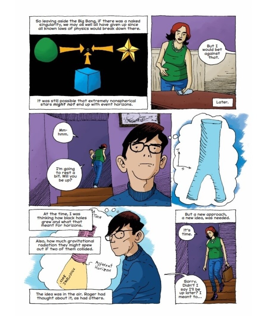 Page from <em>Hawking </em>by Jim Ottaviani and Leland Myrick.