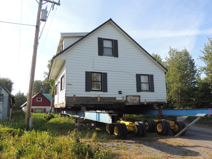 The house is on the back of a truck for now before it's planted in its new home next week, on Mission Ave. in Kenai.
