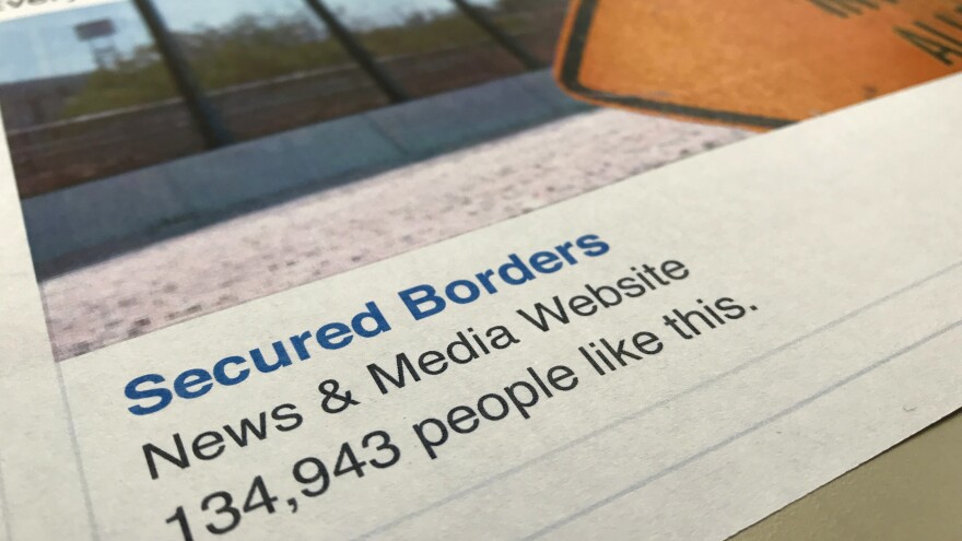A Facebook posting, released by the House intelligence committee, for a group called "Secured Borders" is photographed in Washington, D.C., on Friday, Feb. 16, 2018.