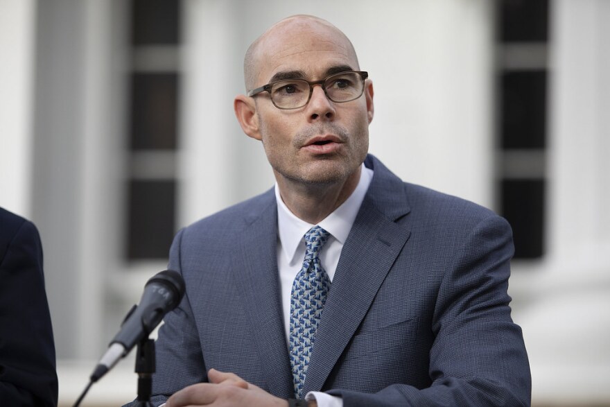 Speak of the House Dennis Bonnen on the grounds of the Governor's mansion for a joint press conference with the governor and lieutenant governor on Jan. 8, 2019.