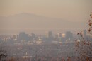 Downtown Salt Lake City barely visible through a heavy layer of air pollution. 