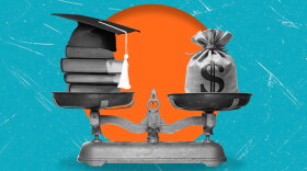 Illustration of a scale with books and graduation and an equal weight of money