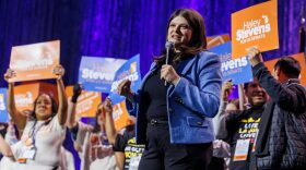 U.S. Rep. Haley Stevens speaks at the Michigan Democratic Party Endorsement Convention in Detroit, Mich., on April 19, 2026.