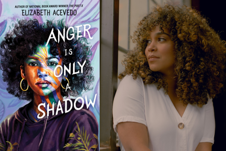 The cover of "Anger is Only a Shadow" and author Elizabeth Acevedo. (Courtesy of Harper Collins and Elizabeth Acevedo)