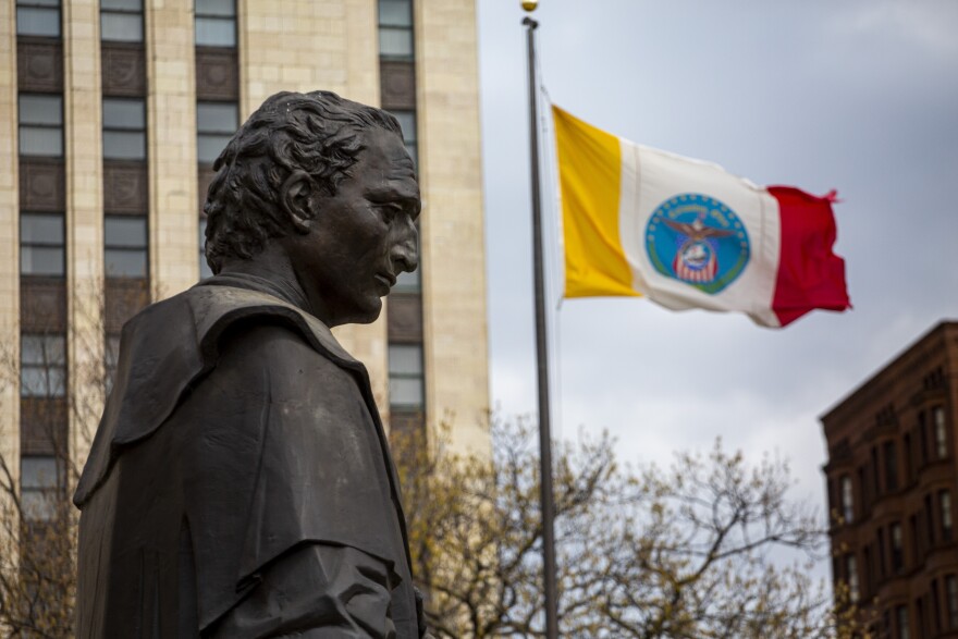 The Christopher Columbus statue was removed from Columbus City Hall on Wednesday morning.