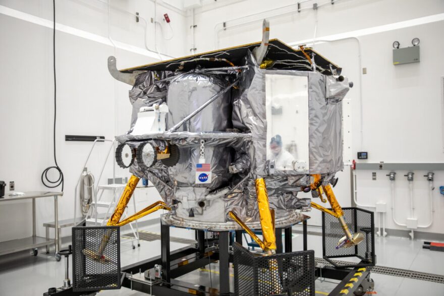 Astrobotic’s Peregrine lunar lander at the Astrotech Space Operations Facility near the agency’s Kennedy Space Center in Florida.