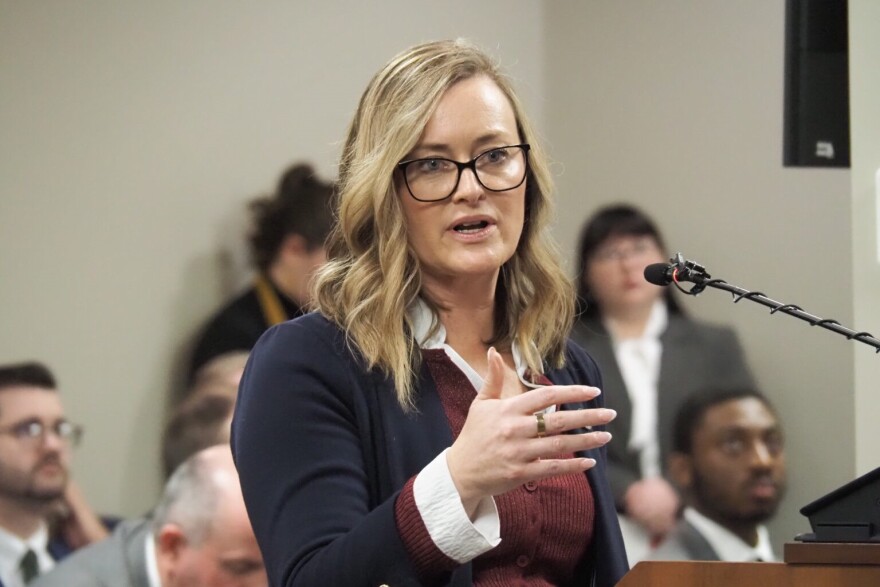 Rep. Alaina Shonkwiler, R-Noblesville, answers questions on her energy affordability bill during an Indiana House committee meeting on Tuesday, Jan. 13. 2025.