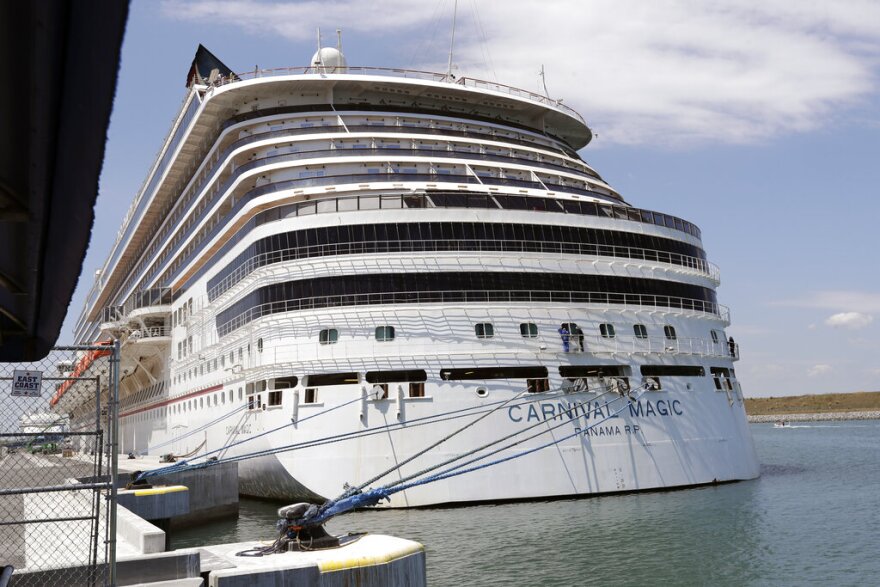 Carnival cruise line ship Carnival Magic is docked at Port Canaveral, in Cape Canaveral, on April 4, 2020.