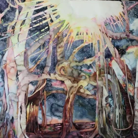 "Dance of All This," 30-foot watercolor detail by Zan Lombardo, 2019