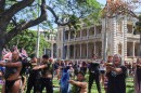 Thousands gathered at ‘Iolani Palace for the ‘Onipa‘a Peace March.