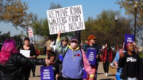 Oklahomans advocating for LBGTQ+ rights and safer public schools march from the state Capitol to the State Department of Education meeting on Thursday.