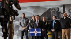 Mayor Joe Hogsett announces the b-link grant program for Indianapolis businesses.