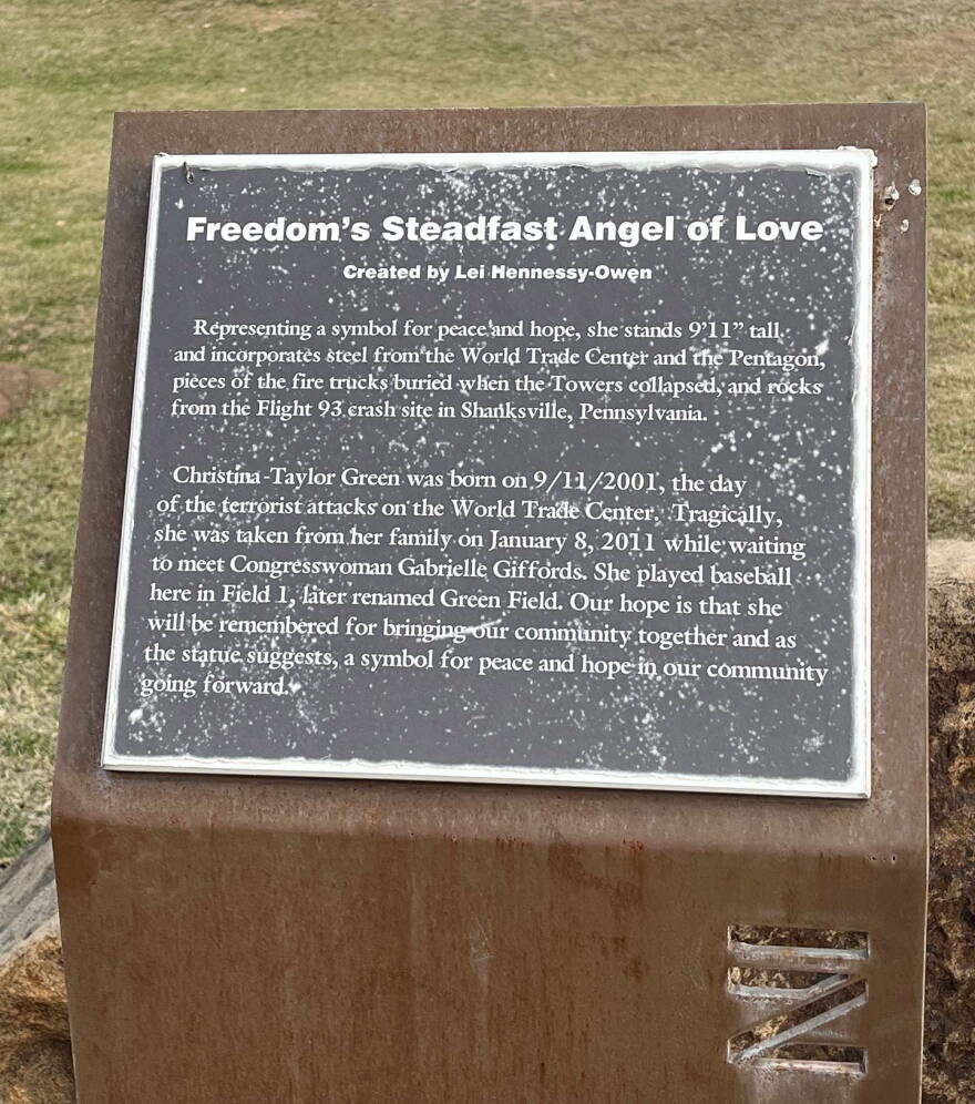 Plaque at the angel sculpture