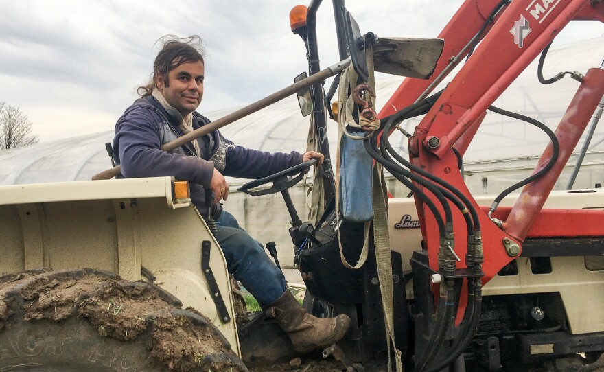 Erwan Humbert, 44, left Paris to be a farmer in Longpont-sur-Orge. He says he is undecided in France's upcoming election.