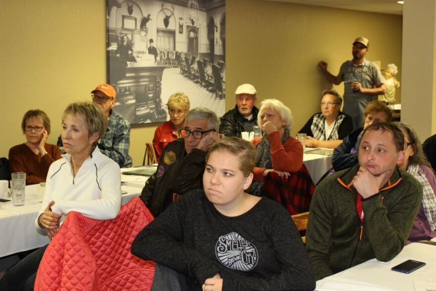 Kathleen Williams' supporters listen as she talks about the "state of the race" at a campaign stop at Donivan's Restaurant in Anaconda. October 15, 2018.