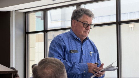 IDE regional sales director Mark Ellison at a September 25, 2026 board meeting of the Nueces River Authority.