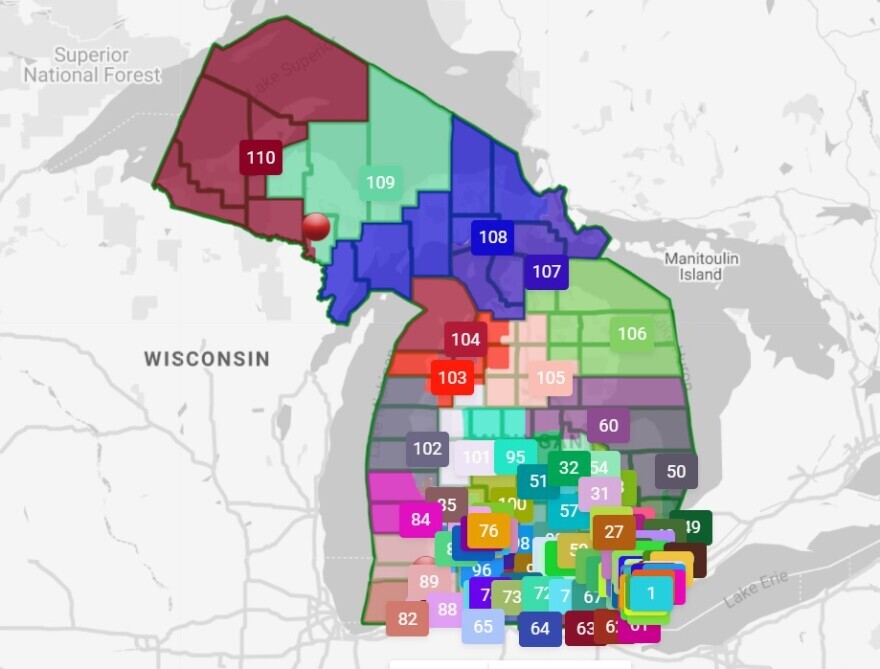 A draft map shows a set of proposed Michigan House districts from the Michigan Independent Citizens Redistricting Commission.