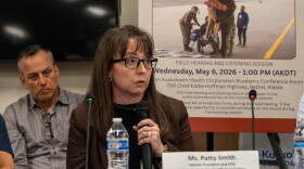 Then-interim Yukon-Kuskokwim Health Corporation CEO Patty Smith speaks at a hearing on federal disaster response held by the U.S. Senate Committee on Indian Affairs in Bethel on May 6, 2026.