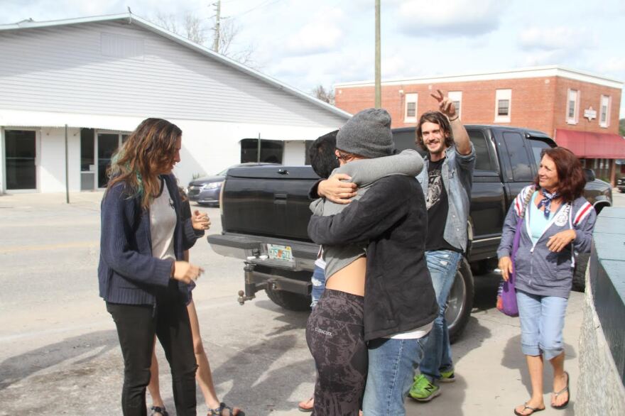 Kaithleen Hernandez and Alexa Oropesa hug as they both get released from the Suwannee County Jail Tuesday (Gaby Rodriguez/WUFT News)