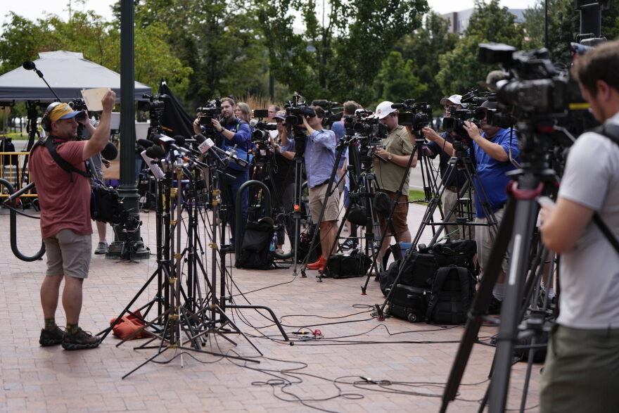 Members of the media prepare for a press conference outside the Ada County Courthouse as Bryan Kohberger pleaded guilty to murder in the fatal stabbing of four University of Idaho students in 2022 on Wednesday, July 2, 2025, in Boise, Idaho.