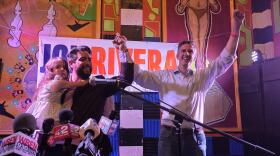 Assemblymember Jon Rivera, left, and Adam Bojak celebrate their Democratic primary wins alongside family and supporters at Indigo Chapel on Lafayette Ave. in Buffalo.