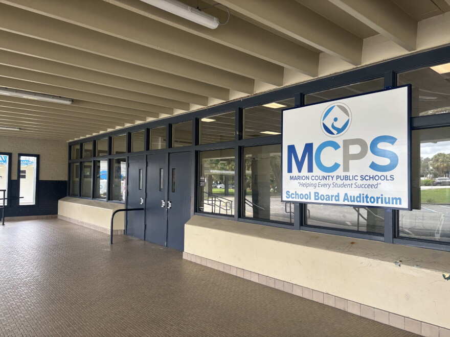 The entrance to the Marion County Public Schools School Board Auditorium.