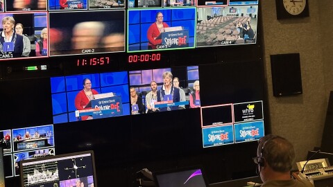 Inside a WHRO Public Media television control room. The Eastern Shore uses an aging translator TV system to keep WHRO and other local news stations on air, but may cut the program because of budget constraints.