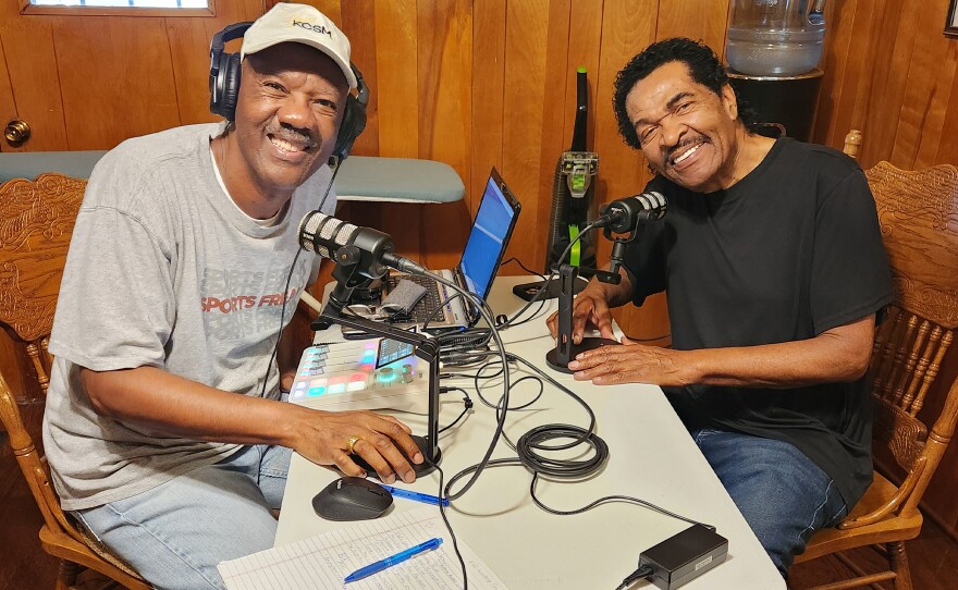 (L) Dr. Robert Franklin down home in Jackson, Mississippi hanging out with Grammy Award Winner, (R) Bobby Rush.