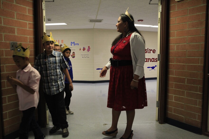 Students file back to class after a music special.