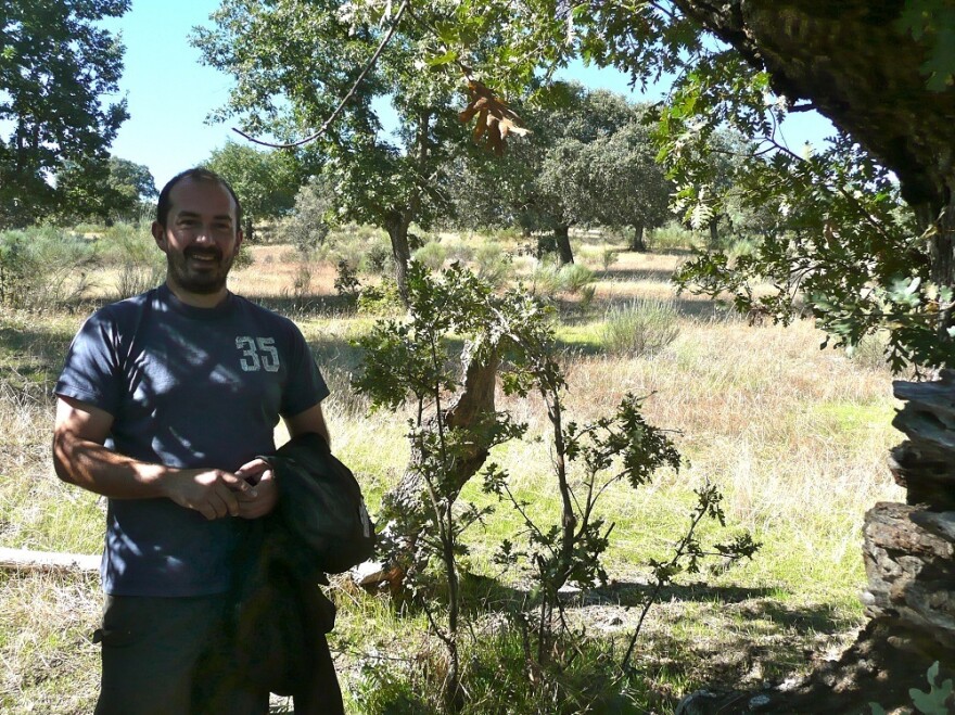 Diego Benito, a forestry engineer who lives and works at the Campanarios de Azaba Biological Reserve. Benito, his wife and new baby are the only full-time residents of the nature reserve. He says he considers his family pioneers, moving to the countryside while most longtime residents are abandoning it.