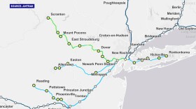 The proposed route of a passenger train from Scranton to New York City