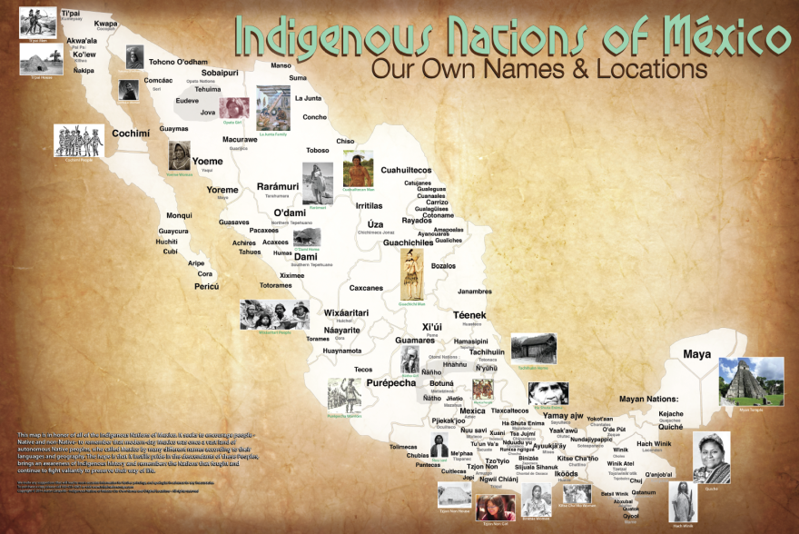 This map of Mexico features both the original and commonly known names of some indigenous nations. <a href="https://www.tribalnationsmaps.com/store/p315/Tribal_Nations_-_48%22x55%22.html" target="_blank">View the latest version of this map.</a>