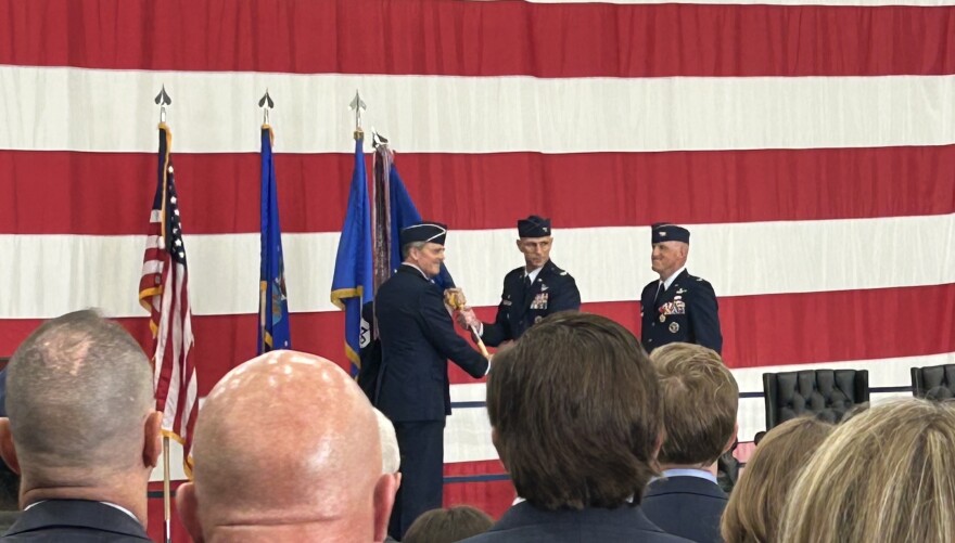 As Col. Oakley passes the metaphorical baton, Col. Lord accepts the literal one as he assumes command at Ellsworth and of the 28th Bomb Wing.