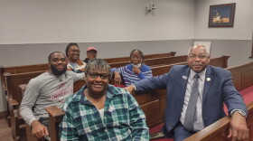Mayor Robert Blythe and his supporters at the Madison County Courthouse on Election Night.