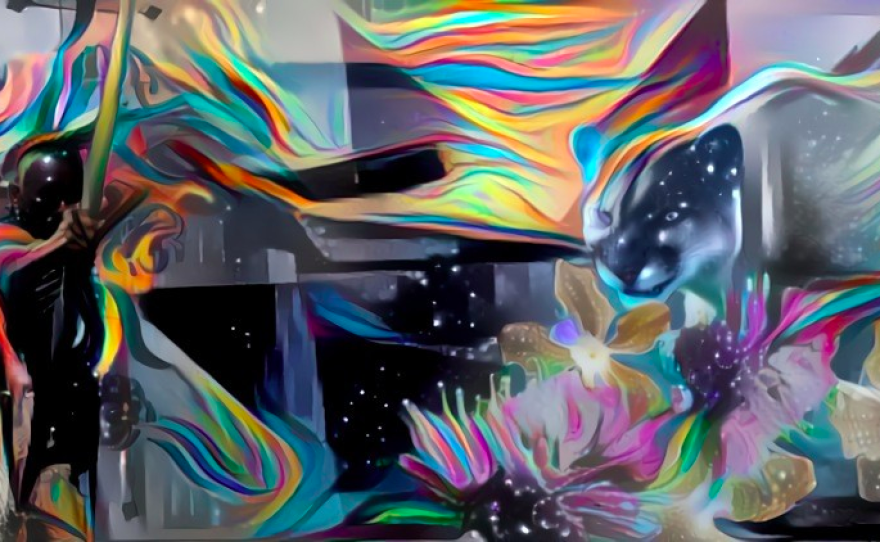 One of the concept paintings submitted by Colorado-based artist Bobby Lopez. He was selected by the Traverse City Arts Commission to honor Anishinabek culture in the Clinch Park tunnel mural.