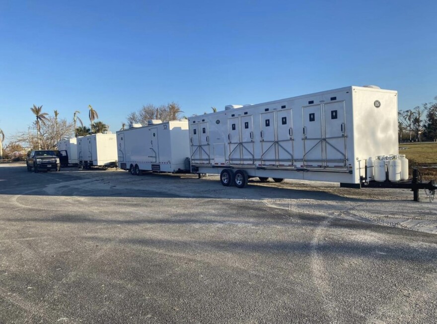 Portable showers and bathrooms were to be set up and ready for use at Matlacha Park by residents on Pine Island.