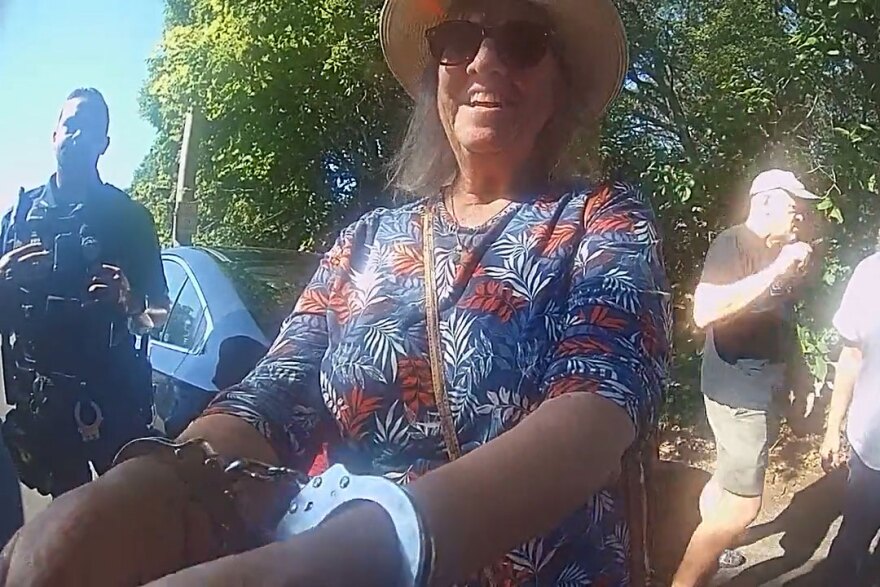 Body cam footage of Katherine Hinds being arrested on July 19, 2025.
