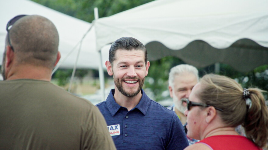 Republican Secretary of State Candidate Max Engling chats with Vanderburgh County Fair attendees July 2026. He has three other opponents — including a Democrat, Libertarian and Independent.