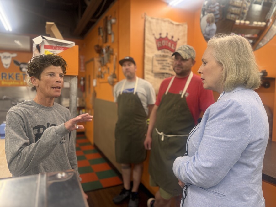 US Senator Kirsten Gillibrand visited R's Market in Brighton to talk about affordability and food inflation.