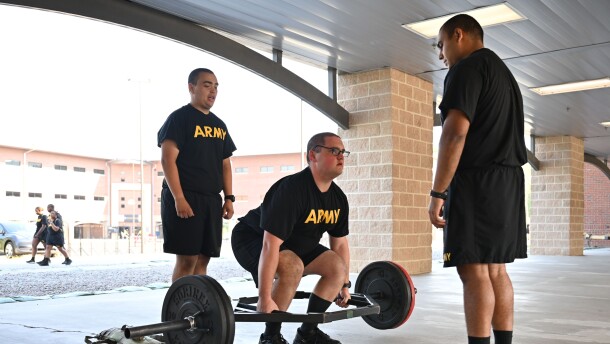 A student participates in the Army’s Future Soldier Preparatory Course in 2023 to lose body fat in order to meet the Army’s enlistment standards. The course also tutors potential enlistees to help them pass aptitude tests.