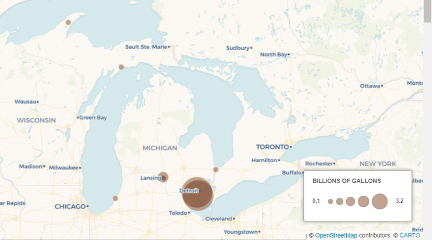 A map showing combined sewer overflows in Michigan