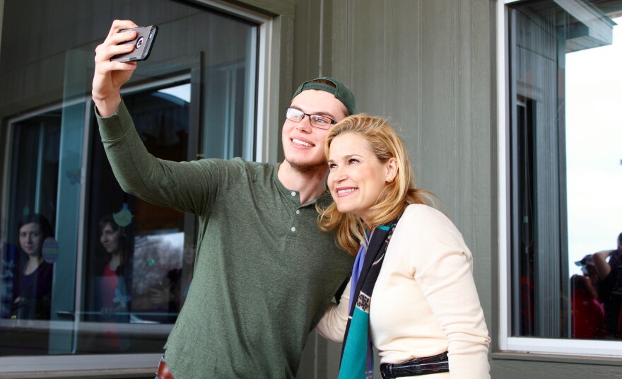 Heidi Cruz takes a picture with a supporter at Eckert's Restaurant in Belleville. Heidi Cruz is campaigning across Illinois for GOP presidential contender Ted Cruz.