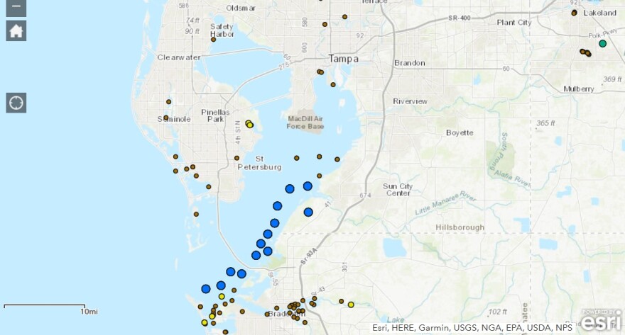 Gulf Beaches Experiencing Heavy Red Tide Outbreaks Wusf Public Media Red Tide Orange Beach 2022 Map