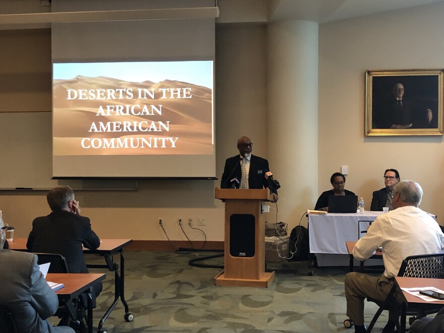 Rev. David Green Sr. addresses Mayor Joe Hogsett and state Sen. Jim Merritt about the social issues created by systemic racism.