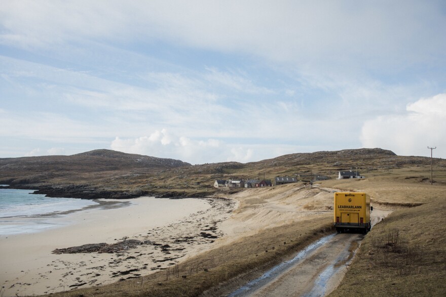 The mobile library arrives in Hushinish, which lies at the end of a 12-mile, single-track road. When school is not in session, public transport is only available on Fridays.